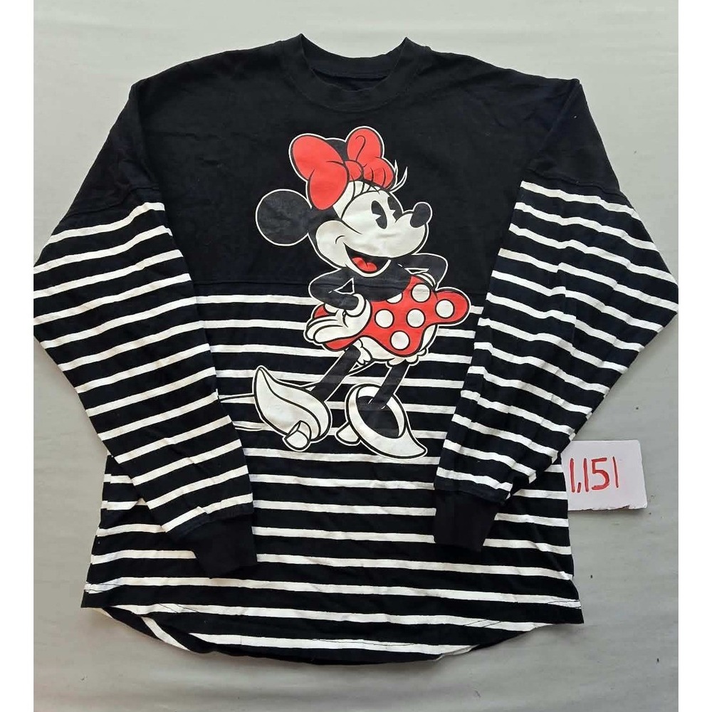 Disney Minnie Mouse Striped Long Sleeve T-Shirt Black White Graphic Top